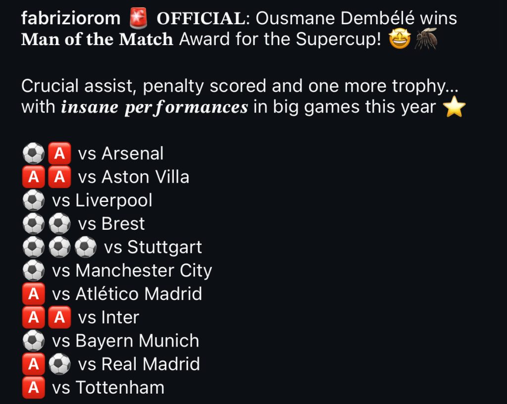 PSG - forward Ousmane Dembele's Stat
