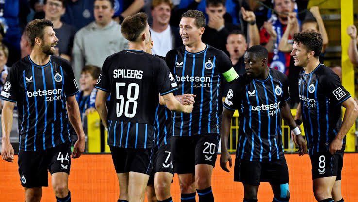Club Brugge celebrate goal over Barcelona