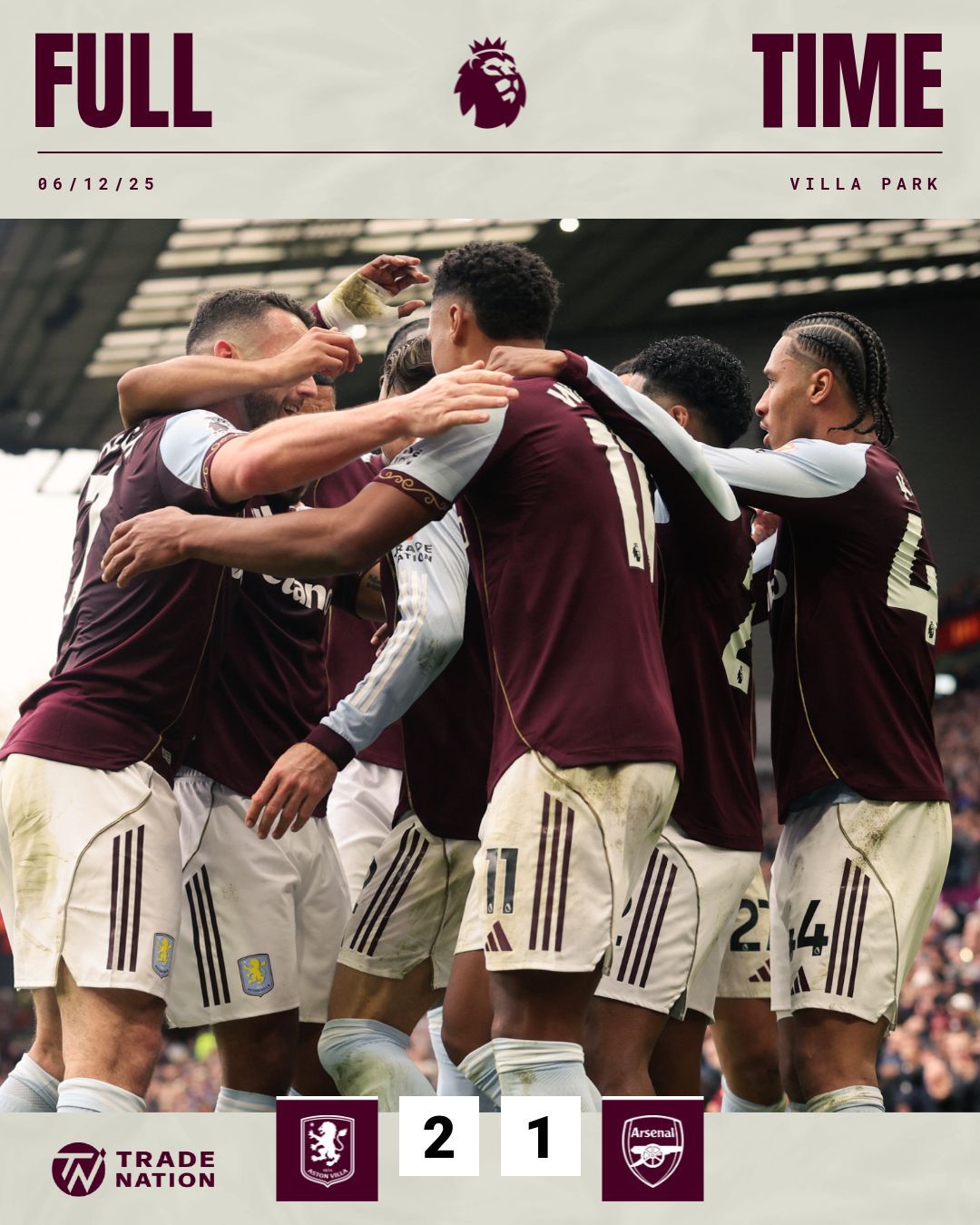 NEW: Aston Villa 2 – 1 Arsenal Report, Highlights