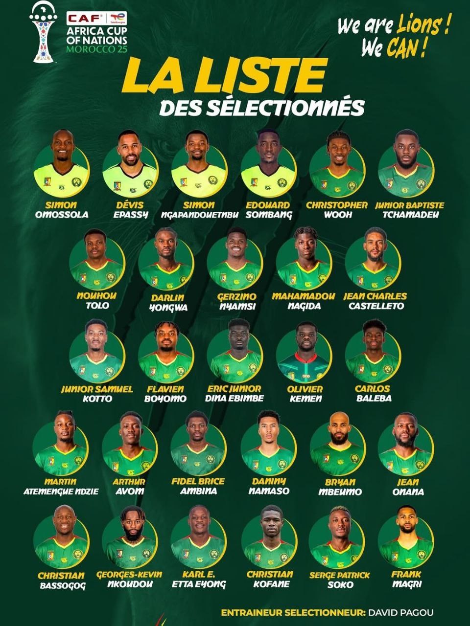 Selection list without Andre Onana