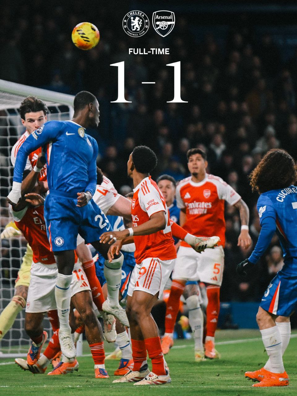 New Post: 10-man Chelsea force Arsenal to stalemate at Stamford Bridge